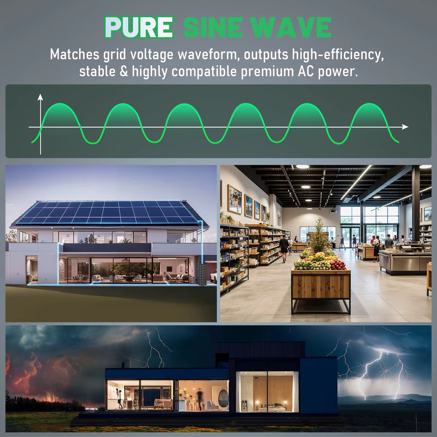 GRNPVRE Hybrid-Solarwechselrichter 6200W mit 120A MPPT-Controller, 48V Reine Sinuswelle, Schwarz - Bild 8