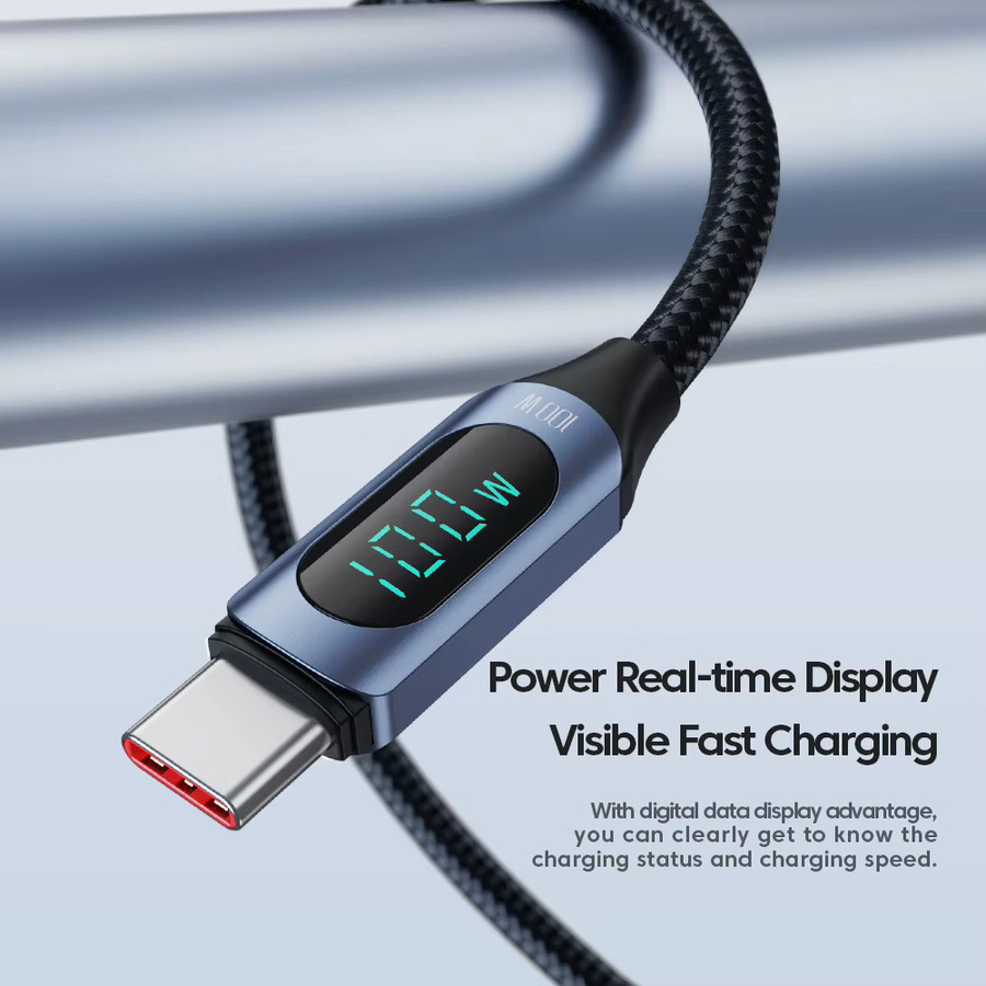 Toocki USB-C auf USB-C Schnellladekabel mit Display 100 W in Schwarz für iPhone 15 16 17, Samsung S23, Xiaomi und MacBook - Bild 6