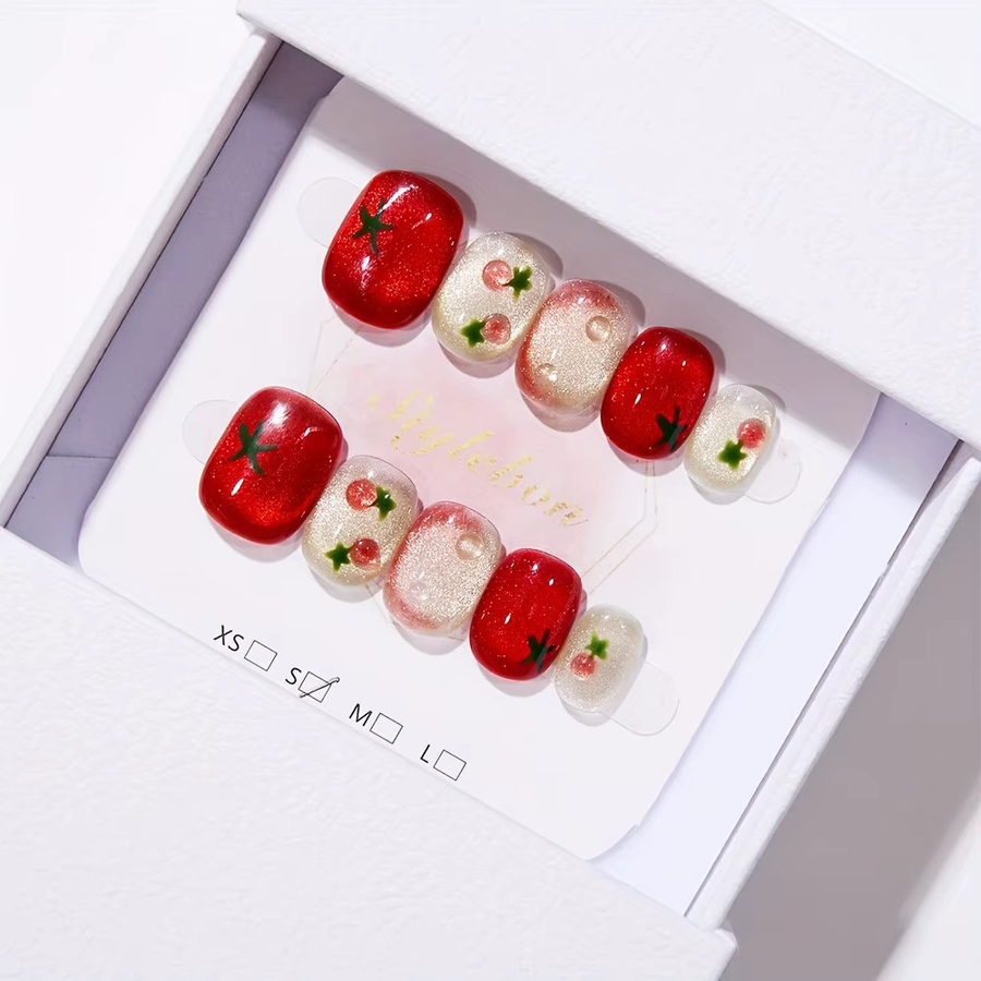 Stylebon Pressnägel, rot, Tomaten-Design, glänzend, 10 Stück, Damen - Bild 2