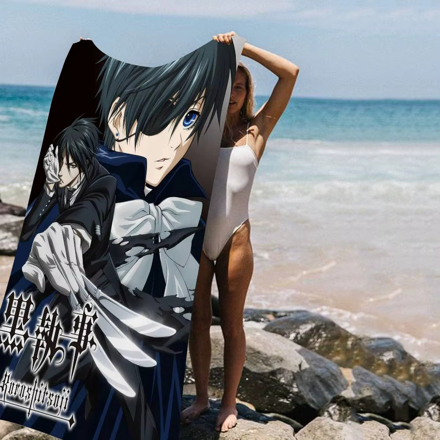 B-Butler Japanisches Anime Strandtuch aus schwarzer Mikrofaser, saugfähig und schnell trocknend - Bild 5