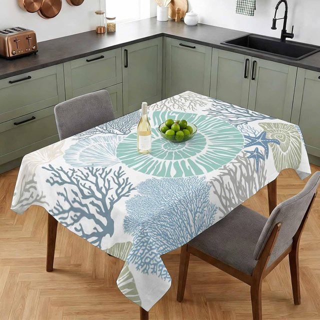 JINGYUE Pet Tischdecke mit nautischem Sommer-Design aus Polyester, Mehrfarbig, B/T: 140 x 140 cm - Bild 1