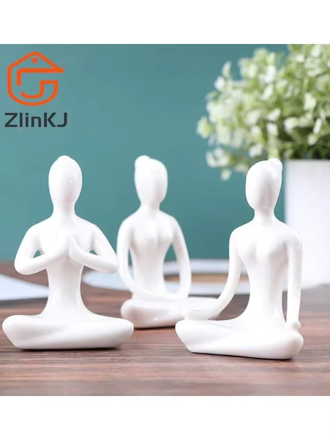 JETTING Keramik Yoga Figur Meditation Statue in Weiß als Deko Ornament für den Tisch - Bild 2