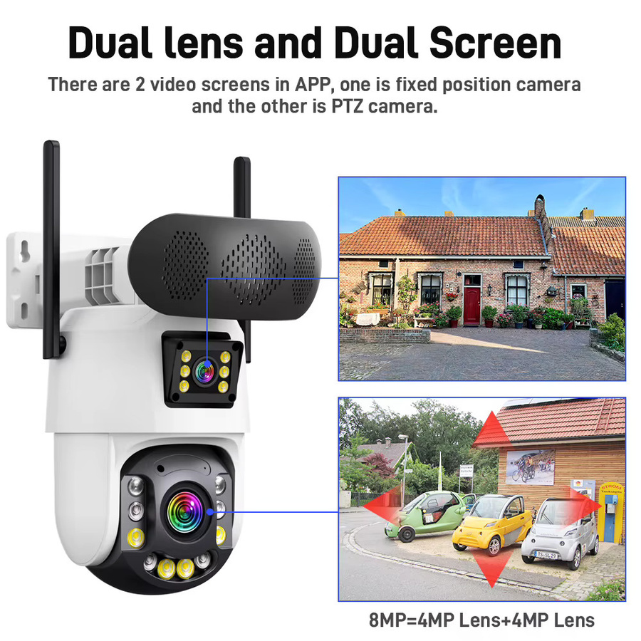 Overscam 4K Dual Lens Wifi PTZ IP-Überwachungskamera mit 50X Zoom, Human Detection und Bluetooth-Lautsprecher, Weiß - Bild 2
