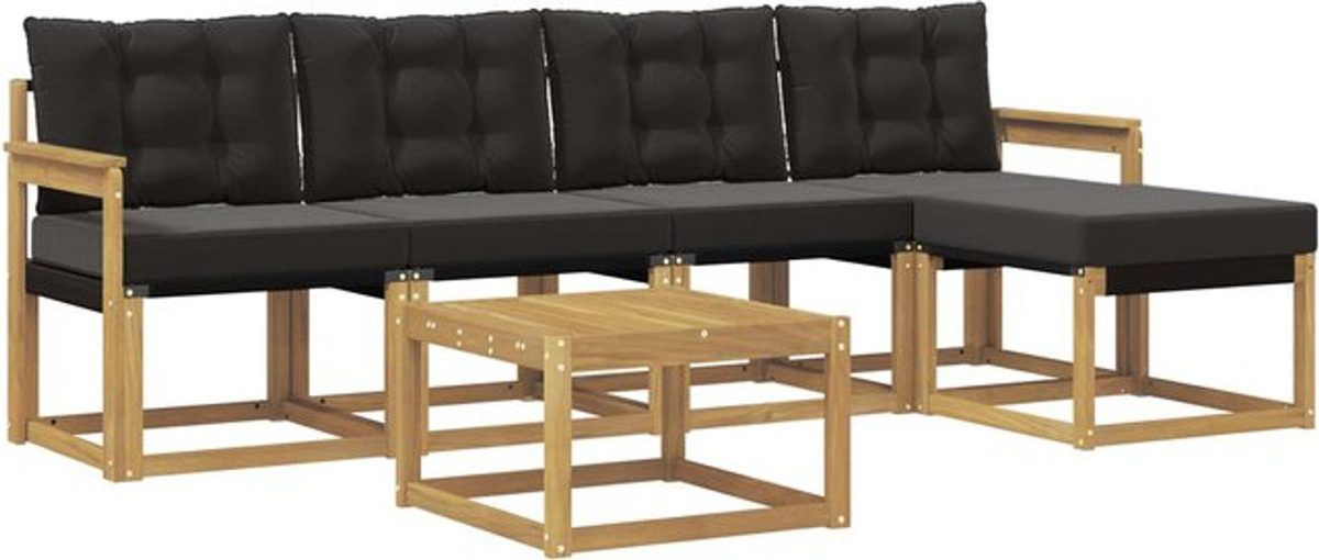 Modernes 6-teiliges Outdoor-Sofagarnitur Loungemöbel Set aus Akazie und Stoff in Weiß und Schwarz von vidaXL - Bild 1