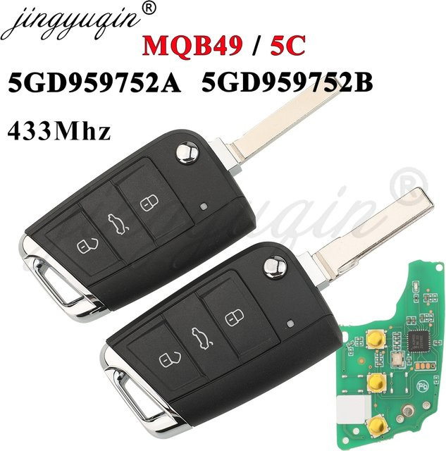 Jingyuqin MQB49 5C Klappbarer Fernschlüssel 433MHz für VW Golf Polo Tiguan Touran MK7 Volkswagen Skoda Seat, Farbe: Schwarz, Teilenummer: 5GD959752A 5GD959752B - Bild 1