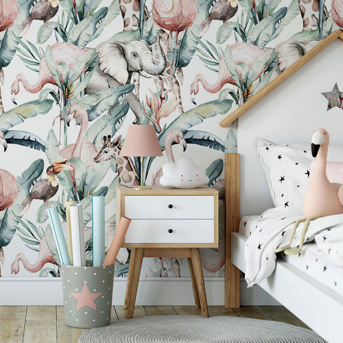 K&L Wall Art Vliestapete Kinder Safari Elefant und Giraffe, mehrfarbig, matt - Bild 2