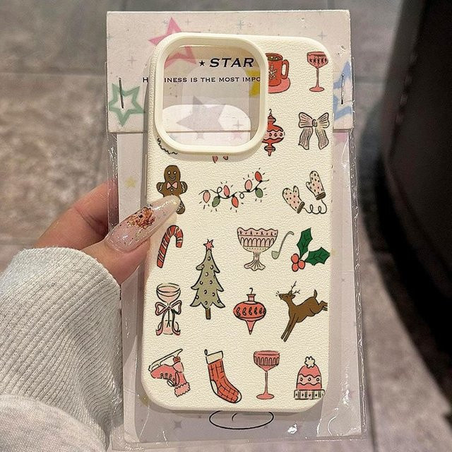 Anti-Drop Schutzhülle aus TPU mit Cartoon-Weihnachtsmuster für Apple iPhone 17, 16, 15, 14, 13, 12, 11 und Air Pro Max Serie in Beige und Multicolour - Bild 1
