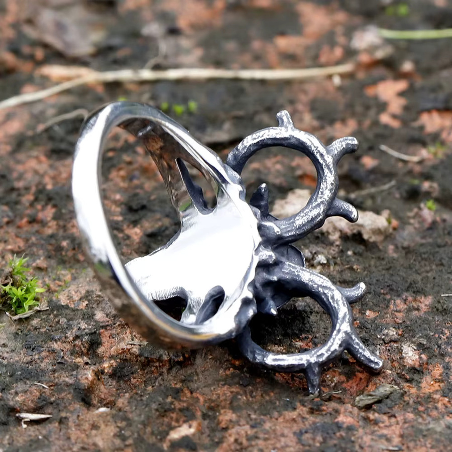 Sika Hirschkopf Tier Ring, Edelstahl, Silber, Unisex, Vintage - Bild 3