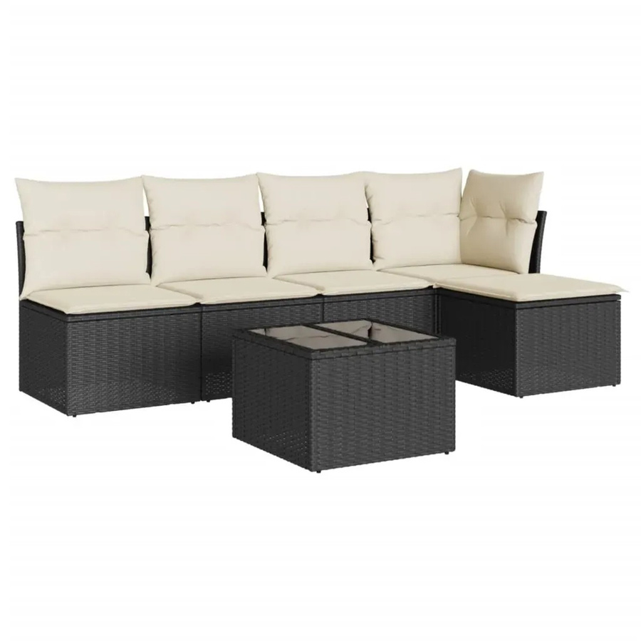 vidaXL 6-teilige Garten-Sofagarnitur in L-Form aus Poly-Rattan und pulverbeschichtetem Stahl in Schwarz mit Kissen - Bild 2