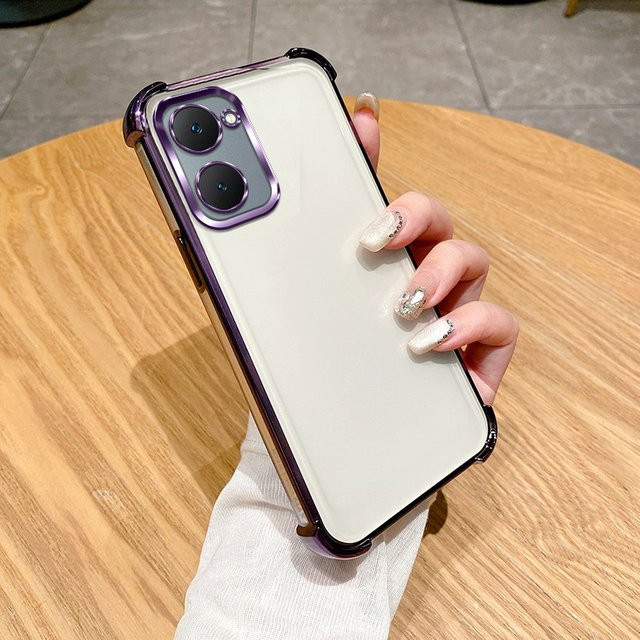 Stoßfeste Schutzhülle für Vivo Y03 Y18 Y28S Y18i Y03T Y18e mit verstärkten Ecken in Transparent und Purple - Bild 1