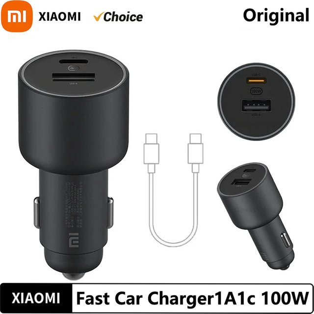 Xiaomi Mi Autoladegerät 100 W mit Dual-Port USB-A und USB-C Schnellladung in Schwarz mit Lichteffektanzeige - Bild 1
