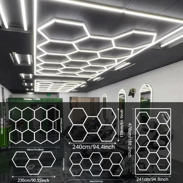 PIBAOGU Hexagon LED-Deckenleuchte in Weiß, superhelle sechseckige Garagenbeleuchtung mit 6500K Cool White Lichtfarbe - Bild 1