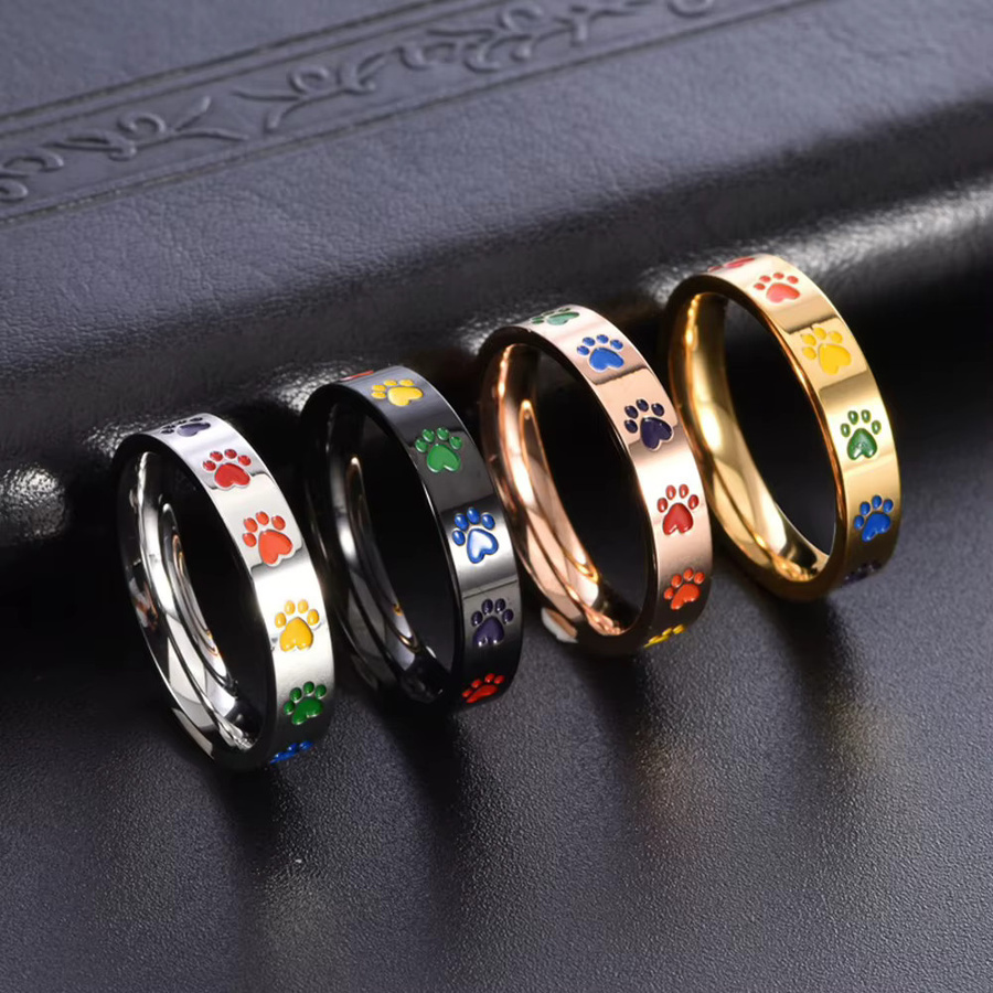 Ring Regenbogen-Hund-Druck, Titanstahl, Damen, 4 mm breit - Bild 1