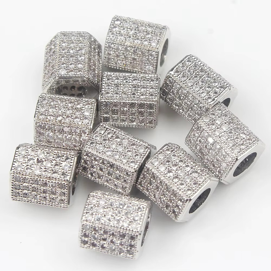 LNMBII Zirkonia Perlen, Geometrie Zylinder, Metall, 3 Teile/Los - Bild 2