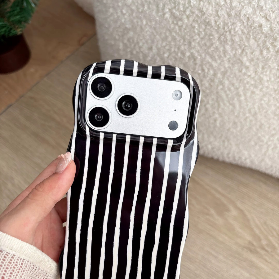 Apple iPhone Pro Max Handyhülle aus TPU und PC mit Spleißfarbenen Streifenlinien und Wellenkanten in Pink und Multicolour - Bild 3