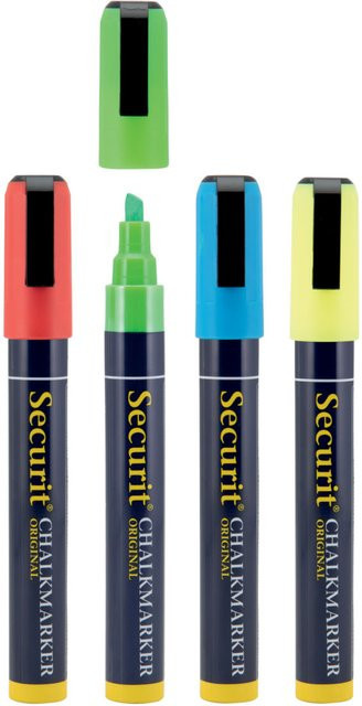Securit 4er-Set Flüssigkreidemarker mehrfarbig mit Keilspitze 2-6 mm in Rot, Gelb, Grün und Blau - Bild 1