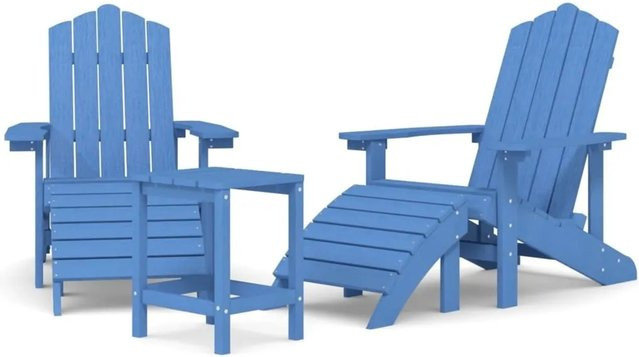 vidaXL Adirondack Gartenstuhl-Set mit Hocker und Tisch aus HDPE in Aquamarin Blau - Bild 1