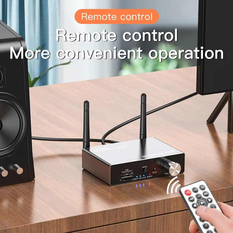 VIKEFON Bluetooth 5.3 Sender und Empfänger in Schwarz mit niedriger Latenz, AUX 3,5mm und optischem Anschluss inklusive Fernbedienung für TV und PC - Bild 4
