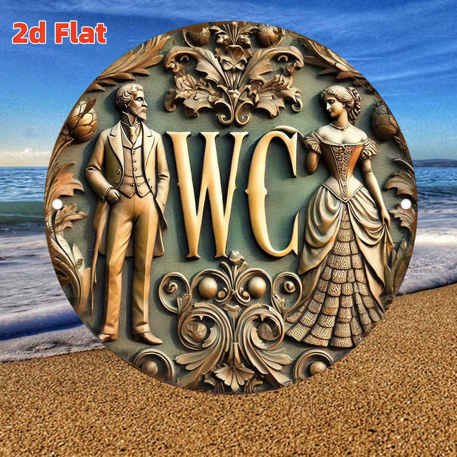 Potdemiel Retro-Toilettenschild aus Aluminium, rundes Wandschild für Damen und Herren in Gold, Durchmesser: 20 cm - Bild 3