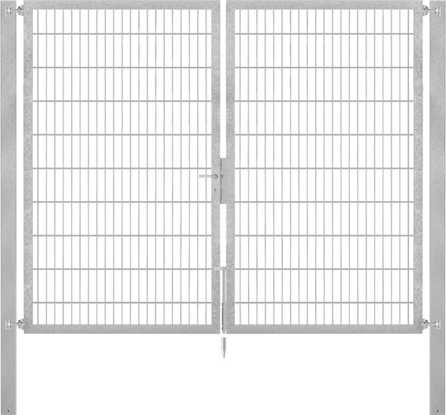 Doppeltor Flexo Plus aus Stahl in Silber, B: 250 cm, H: 200 cm, inklusive Pfosten B: 80 cm, T: 80 cm, feuerverzinkt - Bild 1