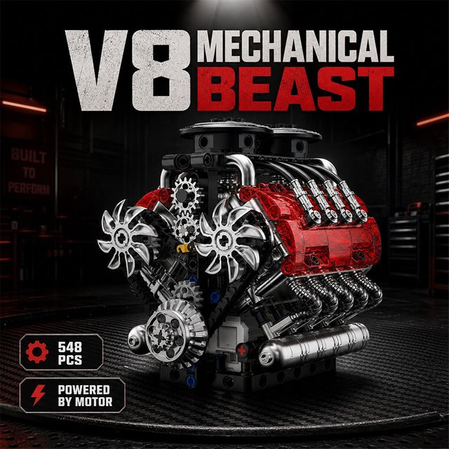 M MENBIS V8 Turbo-Motor Modellbausatz, motorisiert, ab 14 Jahren - Bild 1