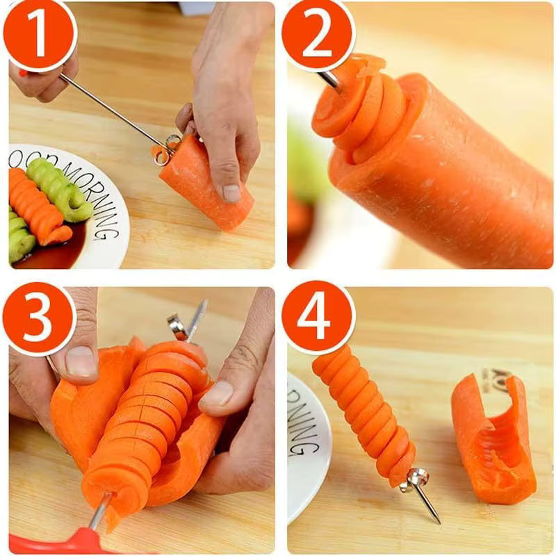 Manueller Spiralizer Gemüse Cutter in Rot für Kartoffeln und Rettich - Bild 3