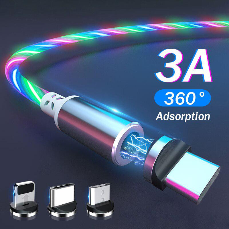 Magnetisches LED USB-C und Micro-USB Ladekabel für Samsung, 1m, bunt - Bild 2