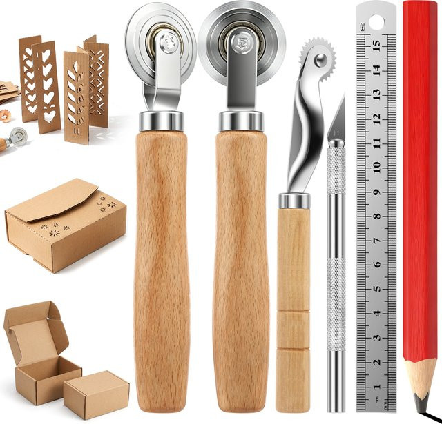 Toorise Box-Resizer-Set mit 3 Rillenrädern, Ritzmesser, Lineal und Bleistift in Multicolor für Kartonrillen und Boxherstellung - Bild 1