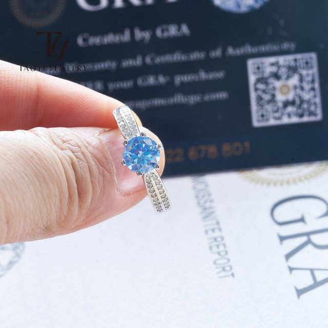 Ring Moissanit, 925 Silber, königsblau, Unisex - Bild 1