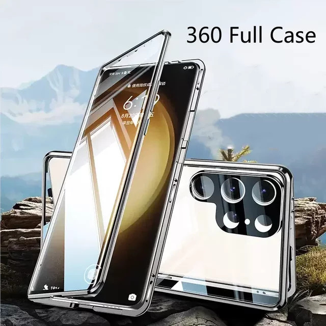 Magnetische Handyhülle aus doppelseitigem gehärtetem Glas für Samsung Galaxy S25 Ultra S26 Ultra S24 FE S22 S23 Plus in Transparent Green - Bild 1