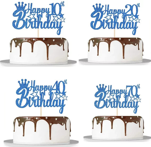 Königsblauer Glitzerpapier Kuchenaufsatz Happy Birthday als Kuchendekoration für Kinder und Erwachsene - Bild 1
