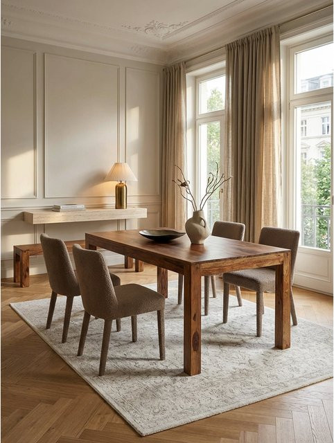 Esstisch aus Massivholz KADIMA DESIGN MUMBAI, rechteckig, braun, B/T/H: 160 x 80 x 76 cm - Bild 1