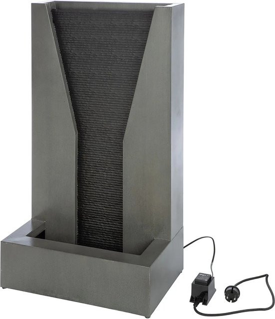 Gilde Brunnen Cascata moderner Tischbrunnen in Grau und Schwarz mit LED-Beleuchtung, H: 92 cm, B: 46 cm - Bild 1