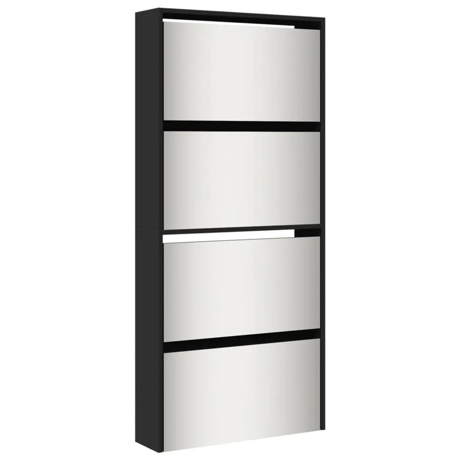 vidaXL Schuhschrank mit Spiegel in Schwarz, 4 Fächer, modern, B/T/H: 63 x 17 x 134 cm - Bild 2
