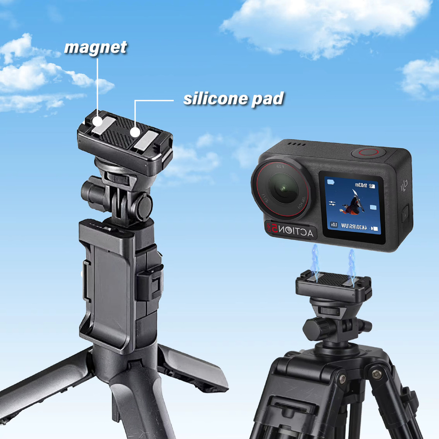 Magnetischer Schnellwechseladapter für DJI OSMO 360 und Action 6/5/4/3 aus Aluminiumlegierung in Schwarz mit 1/4 Zoll Schraubenloch - Bild 2