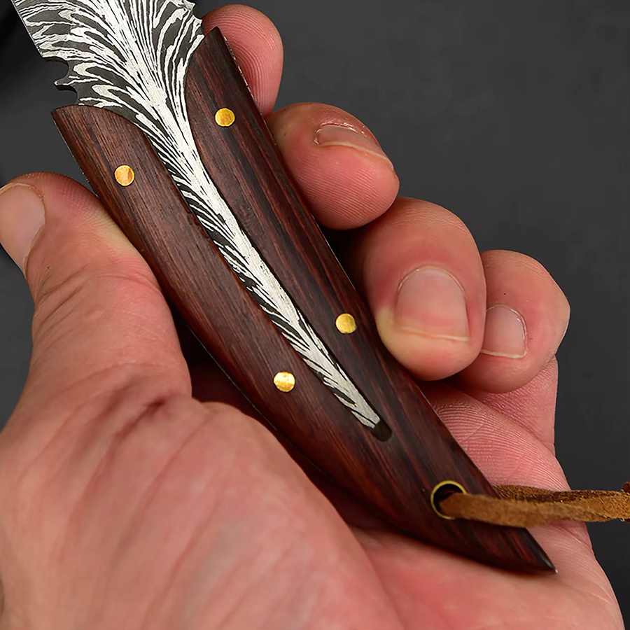 MYVIT Mehrzweck-Messer aus Edelstahl mit Scheide, silbernes Paring Knife mit Holzgriff und Federmuster - Bild 4