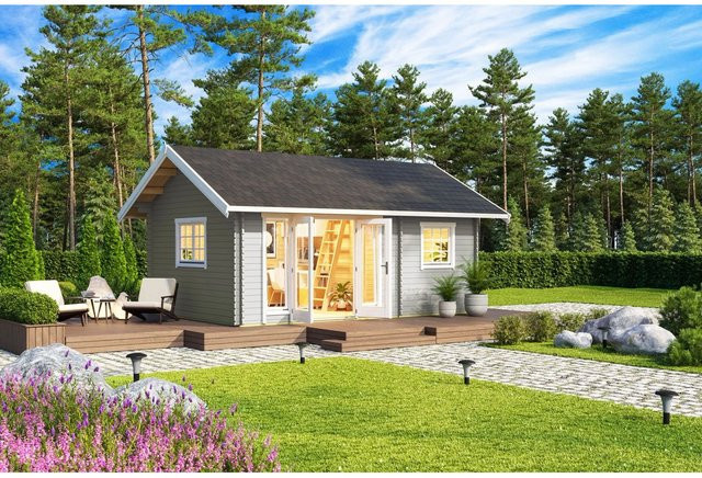 Lasita Blockbohlenhaus Caroline Gartenhaus mit Satteldach in Grau, B/H/T: 675 x 330,6 x 489,9 cm - Bild 1