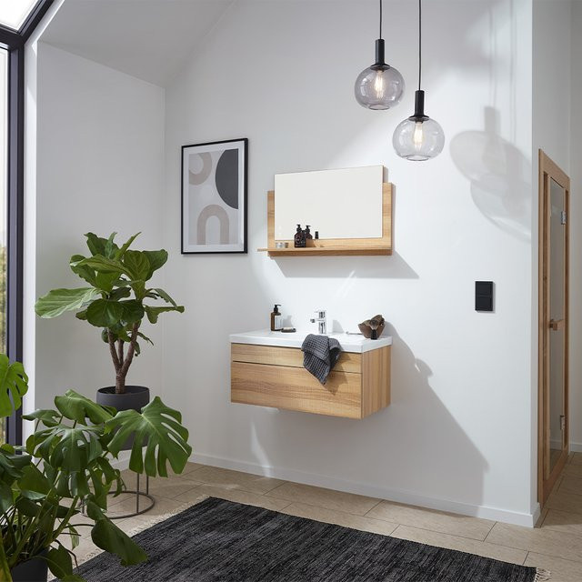 Home Deluxe Badmöbel Set WANGEROOGE BIG M in Braun mit Unterschrank, Waschbecken aus Keramik und Spiegel - Bild 1