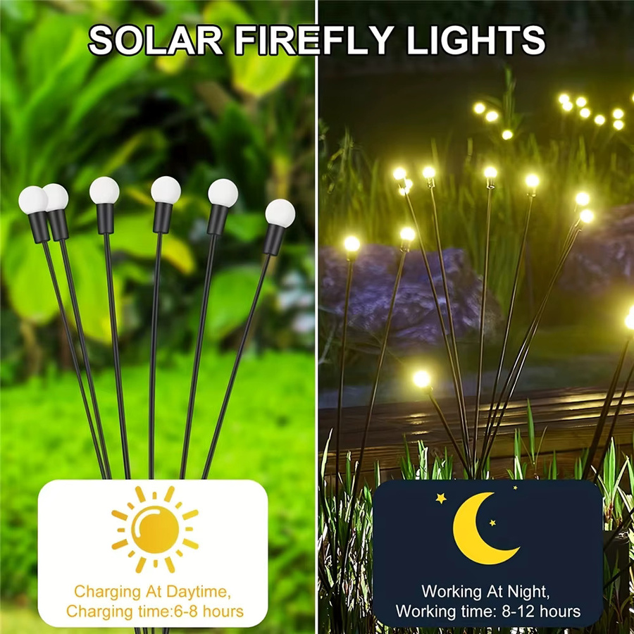 RXSFY Solarbetriebene LED Glühwürmchen Gartenleuchten, Wasserdicht, Warmweiß, Schwarz - Bild 4