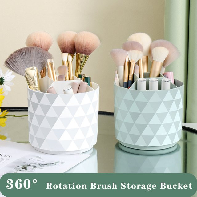 360 Grad rotierender Make-up Organizer aus Kunststoff in Weiß für Lippenstift und Kosmetik auf dem Schreibtisch - Bild 1