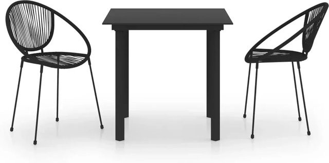 vidaXL 3-teilige Garten-Essgruppe aus PVC-Rattan und Glas in Schwarz - Bild 1