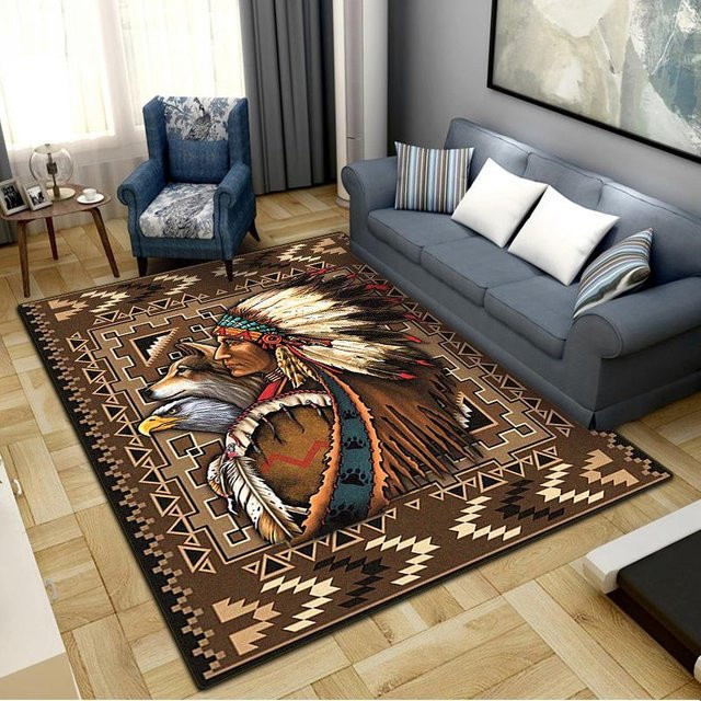 Rutschfester Teppich Indischer Häuptling Wolf Bär von Dear YuZong in Mehrfarbig, B/T: 200 x 160 cm - Bild 1