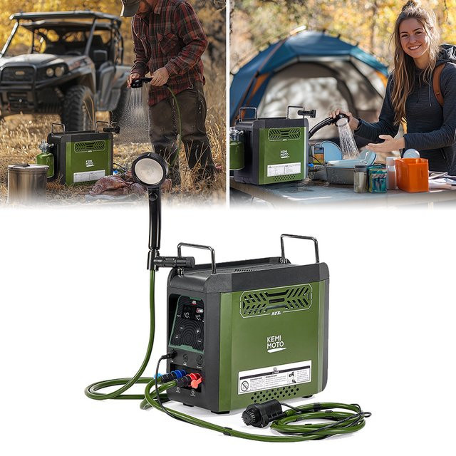 KEMITOUR Tragbare Outdoor Dusche für UTV und ATV mit Sofort-Heißwasserbereiter, 20.000 BTU, Pumpe und wiederaufladbarem 4000mAh Akku - Bild 1