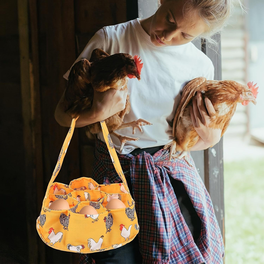 Stoff-Eierkorb im Landhausstil mit Griff und sieben Fächern zur Aufbewahrung in Küche und Garten - Bild 3