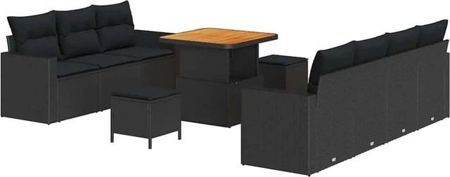 vidaXL Garten-Sofa-Set 10-teilig aus Polyrattan in Schwarz mit Polstern und Metallrahmen - Bild 1