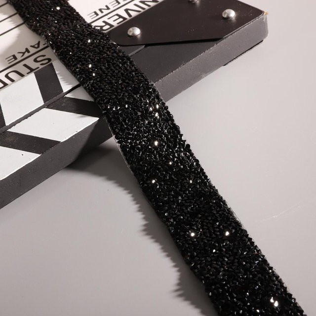 Home Craftdiy Nähborte mit Kristallmotiv und Strass Hotfix zum Aufbügeln, Breite: 3 cm, Länge: 0,91 m, Farbe: Schwarz - Bild 1