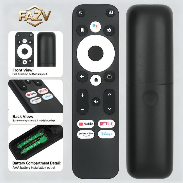 FAZV Bluetooth-Sprachfernbedienung für GD1 Google TV Stick Android 11 4K S905Y4 mit WiFi in Schwarz - Bild 1