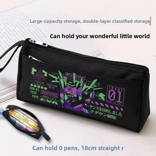 A Family Of Home Textiles Evangelion Federmäppchen mit EVA Unit-01 Aufdruck, schwarze Leinwand-Tasche für Schulbedarf, B/H/T: 20 x 5 x 2 cm - Bild 1