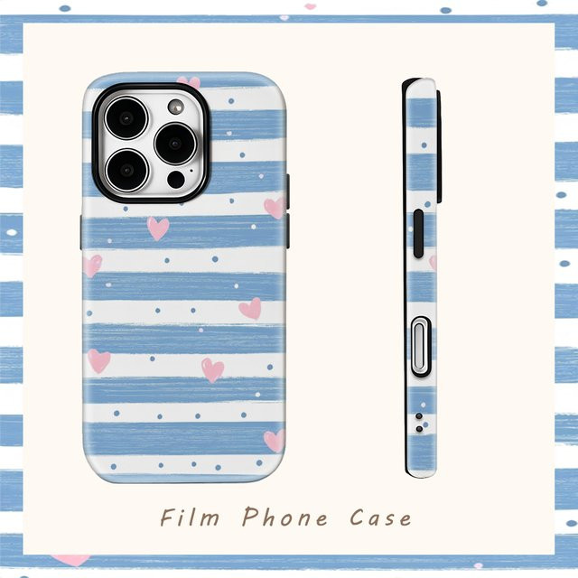 Blau-rosa Herz-Streifen Handyhülle für Apple iPhone 17 Pro Max Plus 16 15 14 13 12 11 mit doppelschichtiger Rückseite - Bild 1