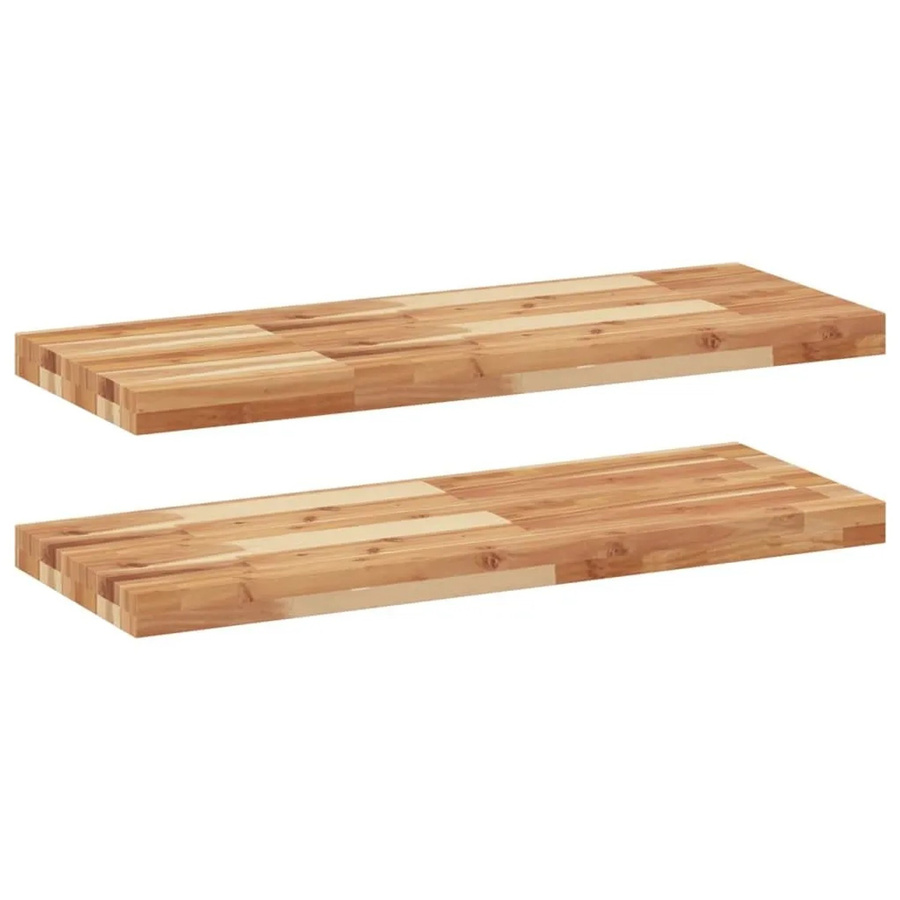 vidaXL Schweberegale Set aus 2 Stück aus Akazien-Massivholz, braun und ölbehandelt, B: 100 cm, T: 30 cm, H: 4 cm - Bild 2
